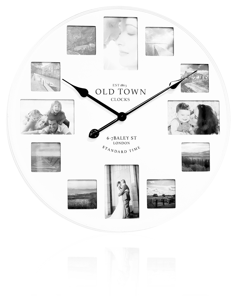 774141 Clock white+photoframes, Ø =  60cm