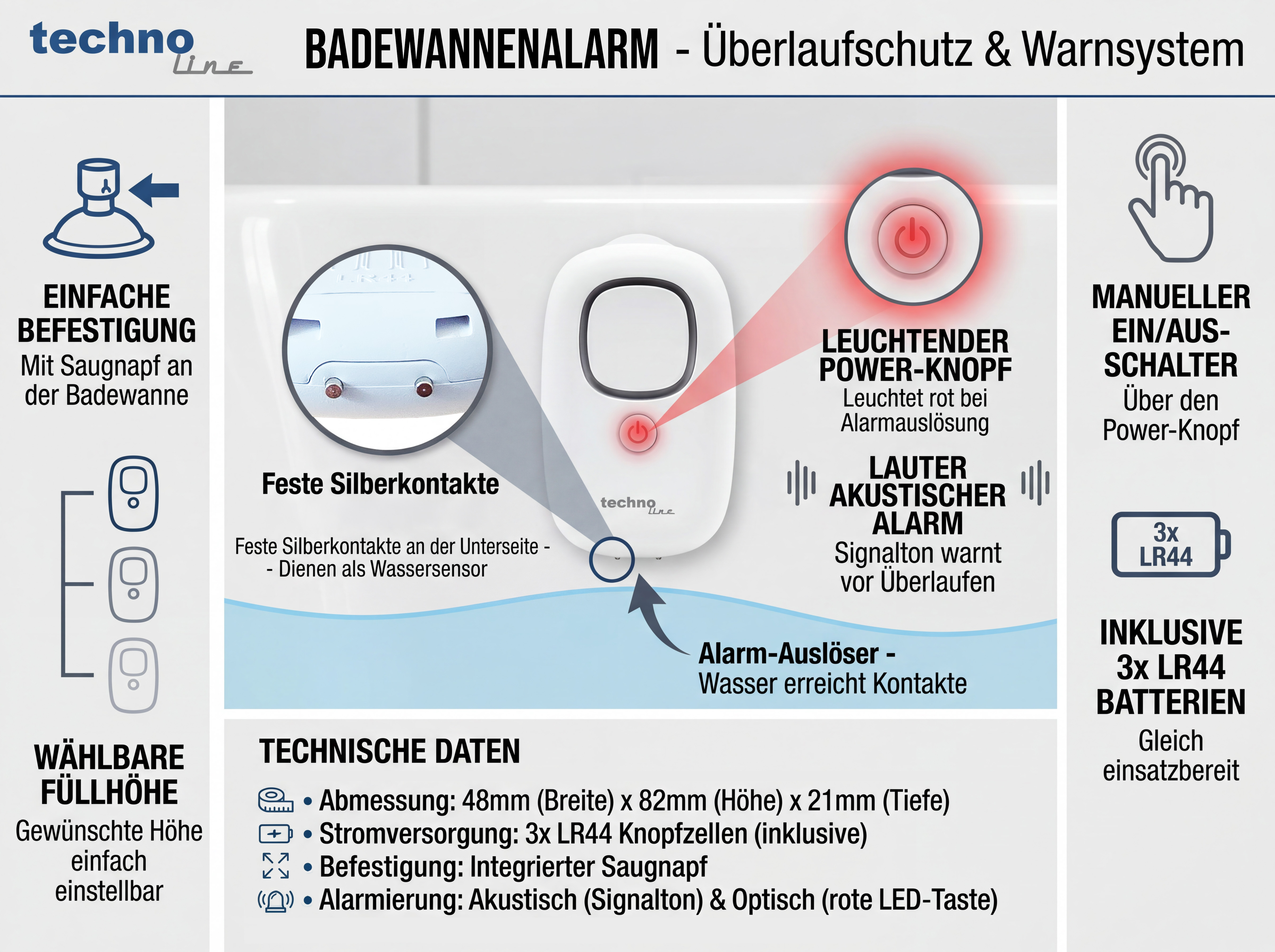 PA 300  technoline Badewannenalarm