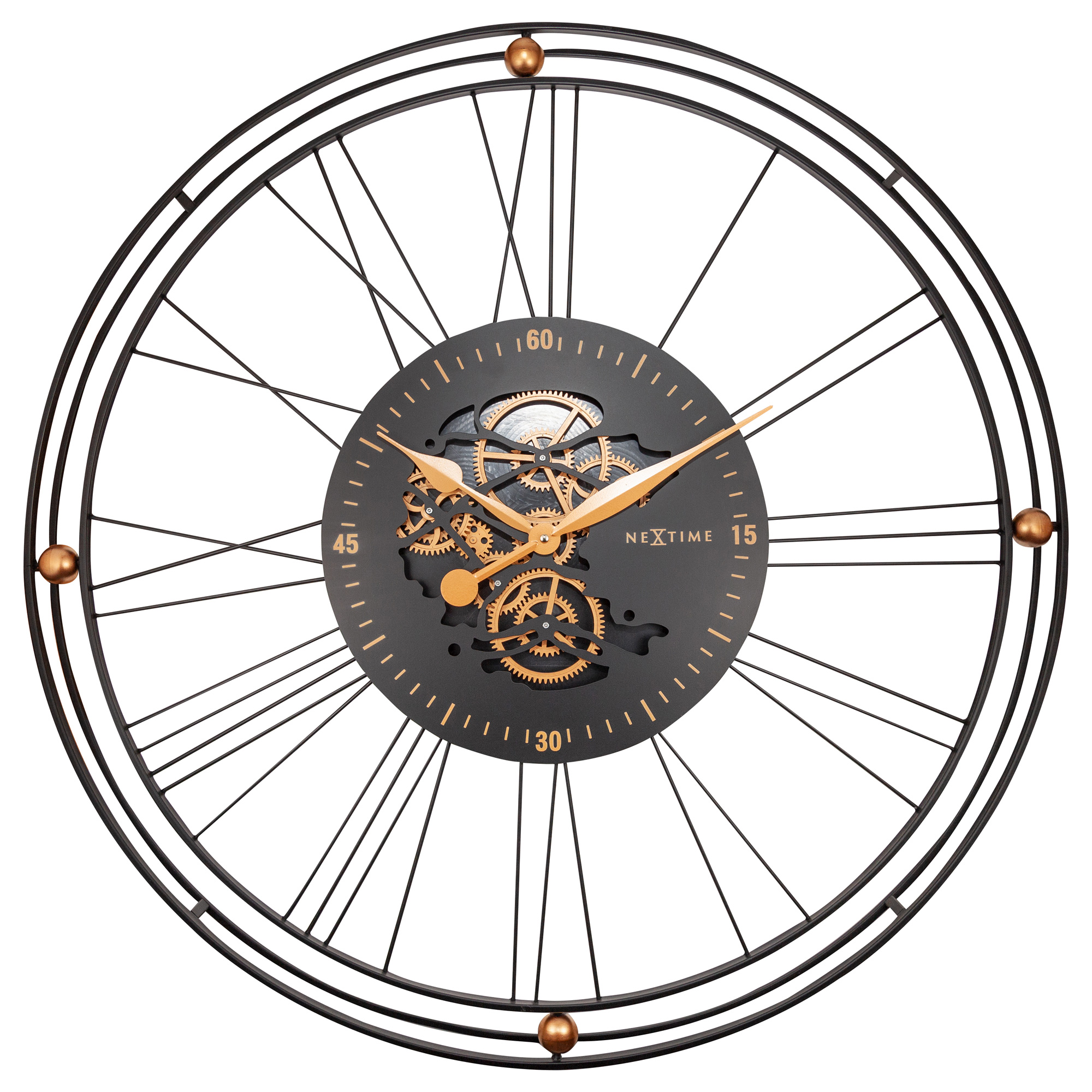 Nextime Wanduhr 3260GO Wire Gear Clock XXL