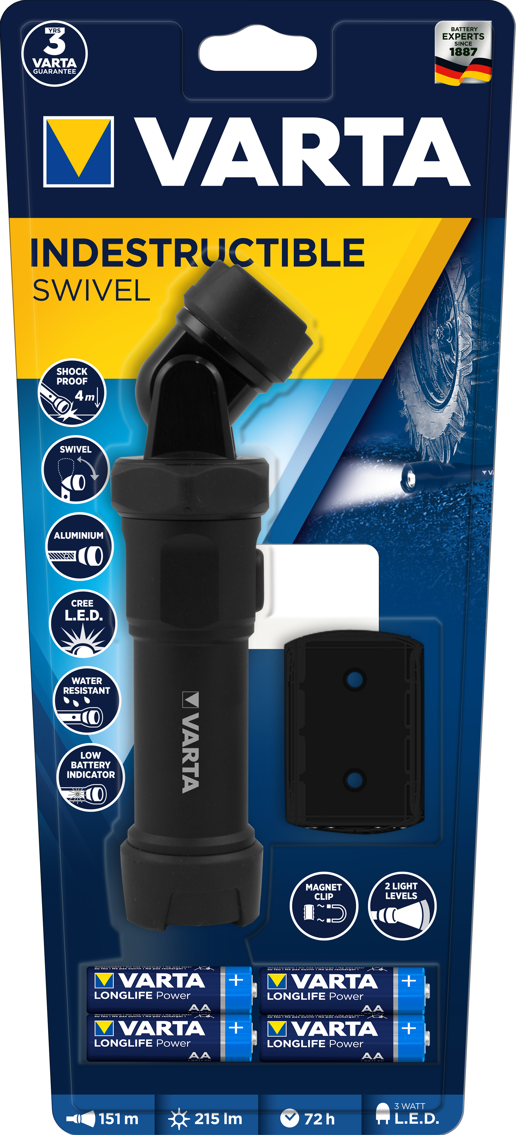 T18703 Varta 3 Watt LED Indestructible Swivel