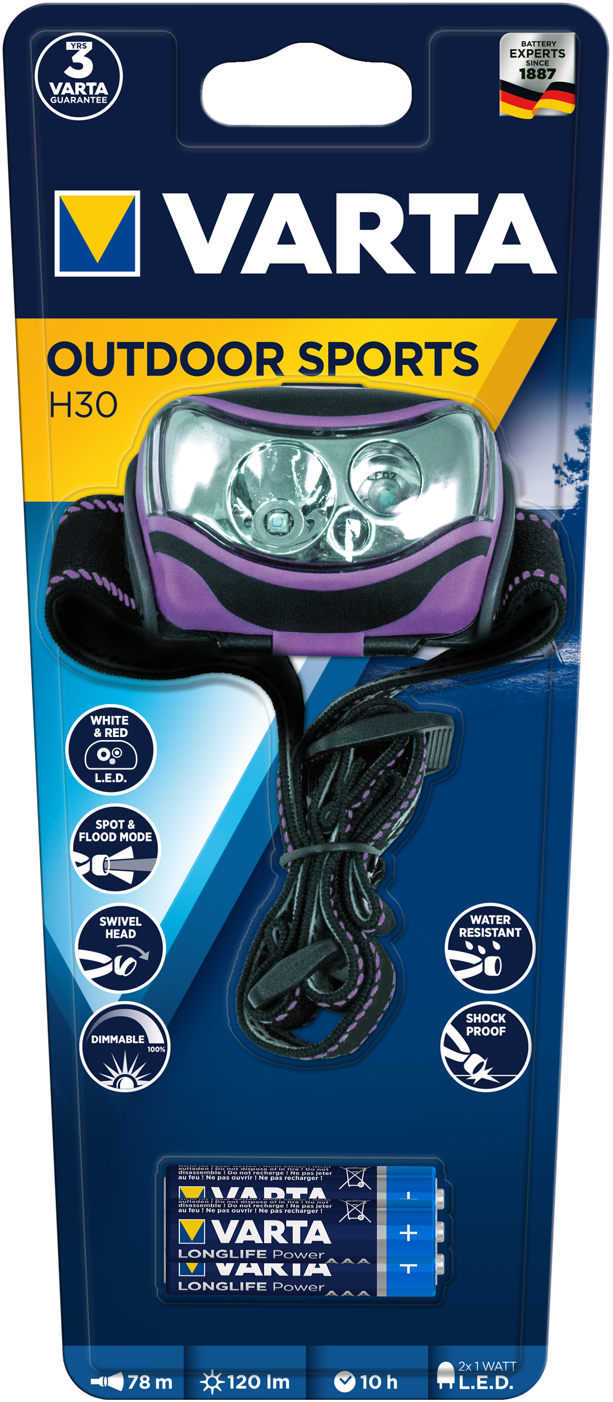 T18630 Varta Outdoor Sports H30 Kopfleuchte