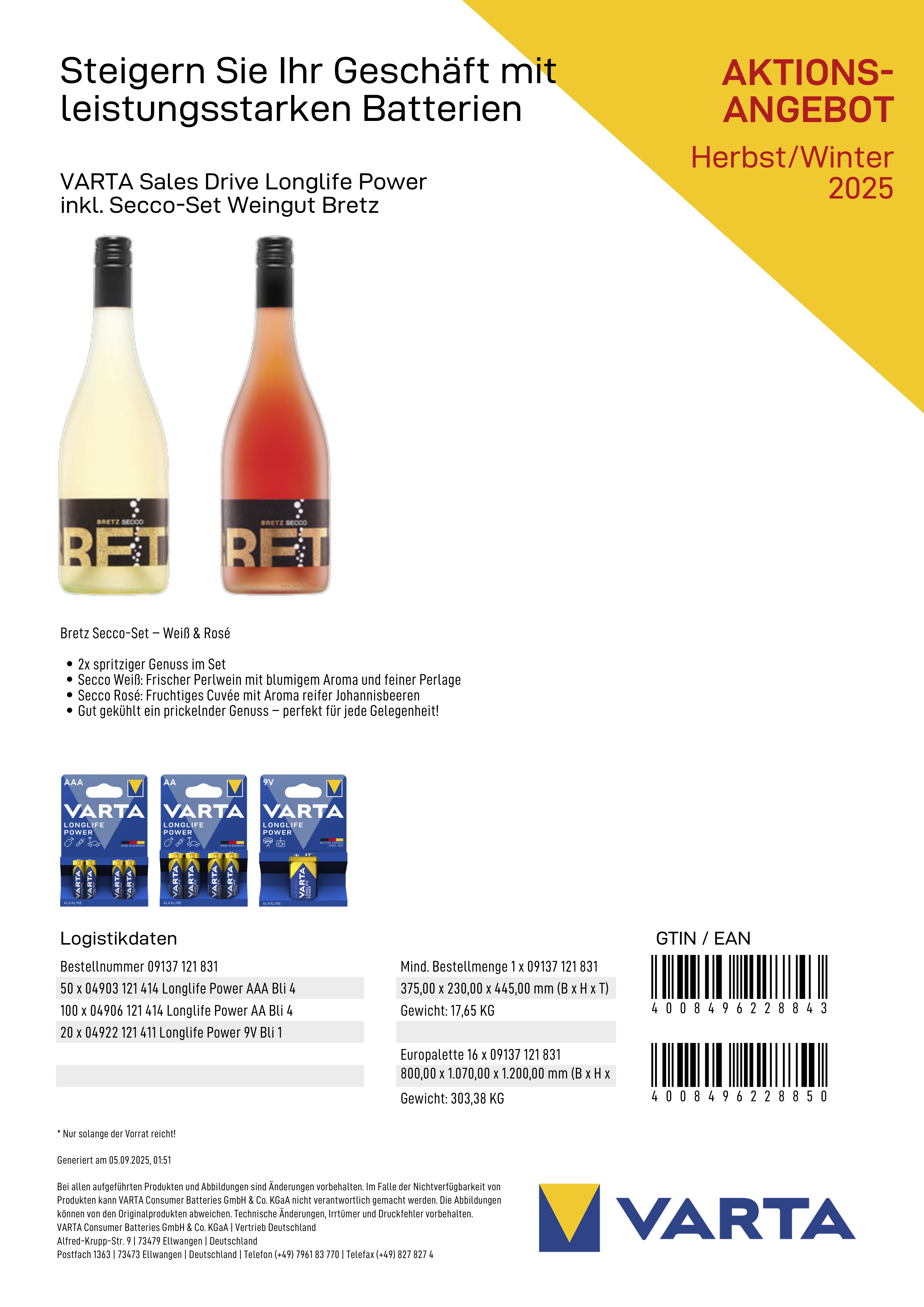 VARTA Longlife Power Paket + Secco-Set